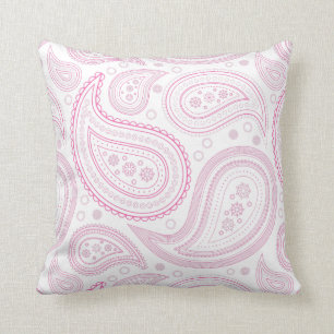 Paisley Pink on White Throw Pillow