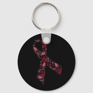paisley pink ribbon keychain - black