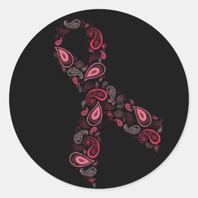 paisley pink ribbon sticker - black (Front)