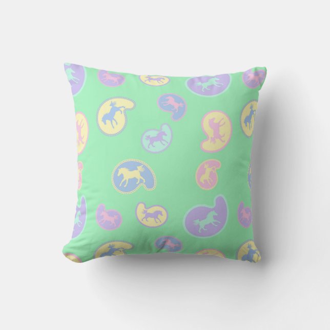 Paisley Ponies Throw Pillow (Front)