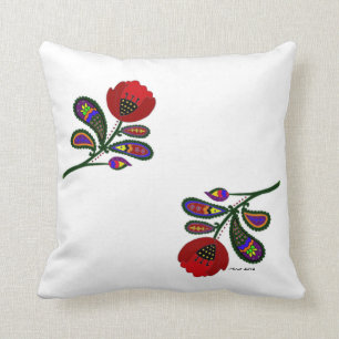 Paisley Poppy Ukrainian Folk Art Throw Pillow