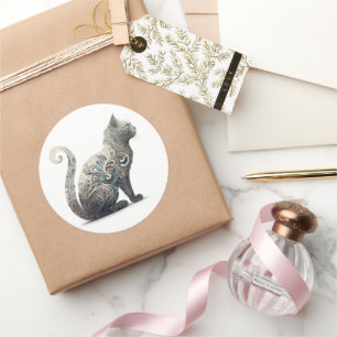 Paisley Profile Cat Classic Round Sticker