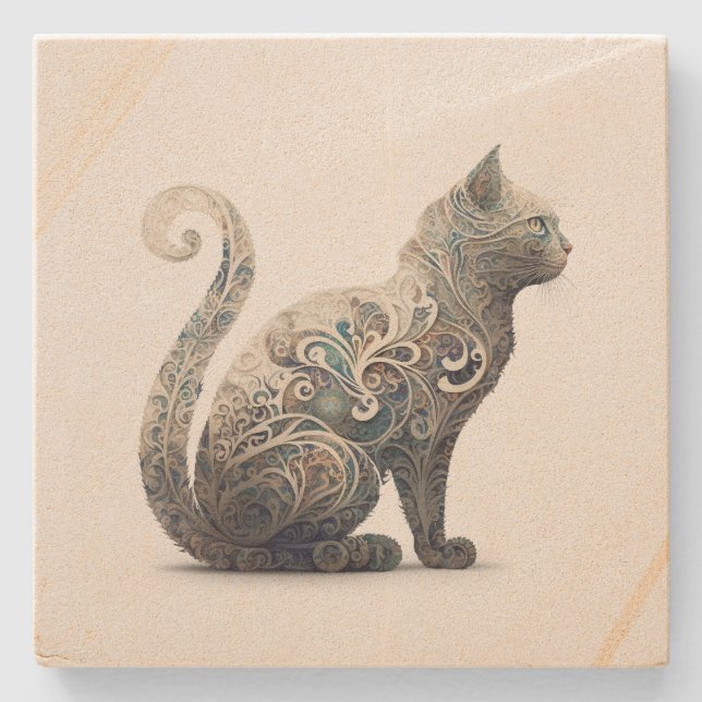 Paisley Profile Cat Stone Coaster (Front)