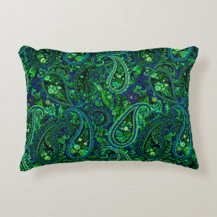 Paisley Profusion Vibrant Floral Blue Green Accent Pillow