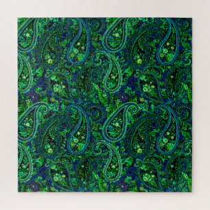 Paisley Profusion Vibrant Floral Blue Green   Jigsaw Puzzle