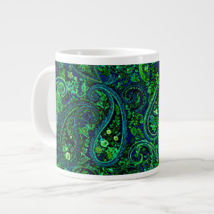 Paisley Profusion Vibrant Floral Blue Green Large Coffee Mug