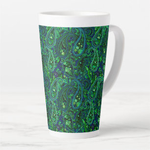 Paisley Profusion Vibrant Floral Blue Green Latte Mug