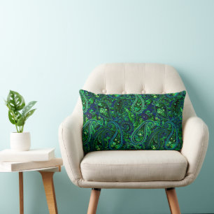 Paisley Profusion Vibrant Floral Blue Green Lumbar Pillow