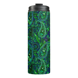 Paisley Profusion Vibrant Floral Blue Green   Thermal Tumbler