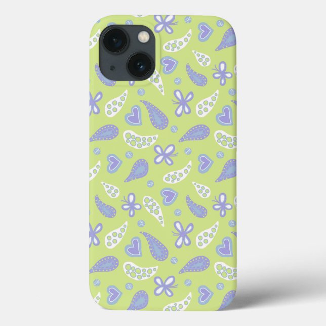 Paisley Purple and Lime Butterflies and Hearts Case-Mate iPhone Case (Back)