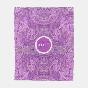 Paisley purple monogram name fleece blanket