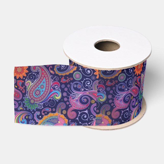 Paisley Purple pink Grosgrain Ribbon (Spool)