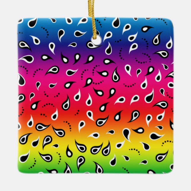Paisley Rainbow Ceramic Ornament (Front)