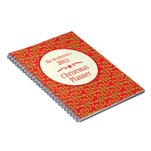Paisley red family Christmas planner notebook
