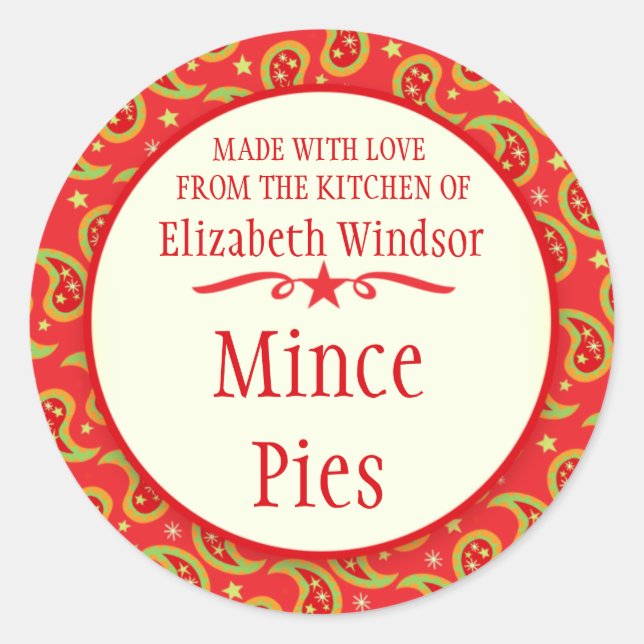 Paisley red green cookie swap baking gift stickers (Front)