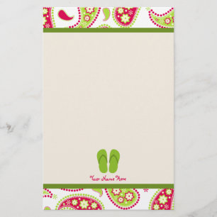 Paisley rose et vert, papeterie verte de bascules