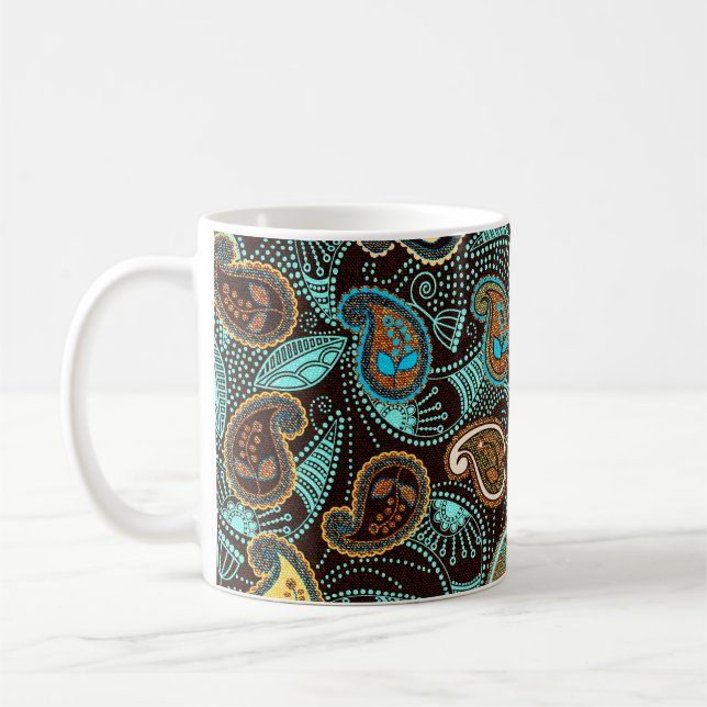 Paisley seamless pattern, jeans texture effect  coffee mug (Left)