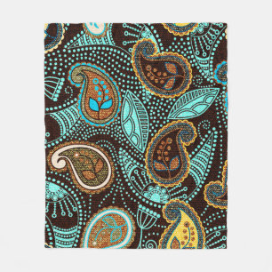 Paisley seamless pattern, jeans texture effect fleece blanket