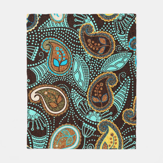 Paisley seamless pattern, jeans texture effect  fleece blanket (Front)