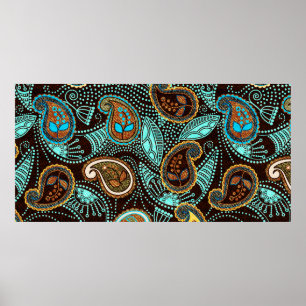 Paisley seamless pattern, jeans texture effect  poster