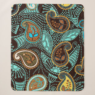 Paisley seamless pattern, jeans texture effect sherpa blanket
