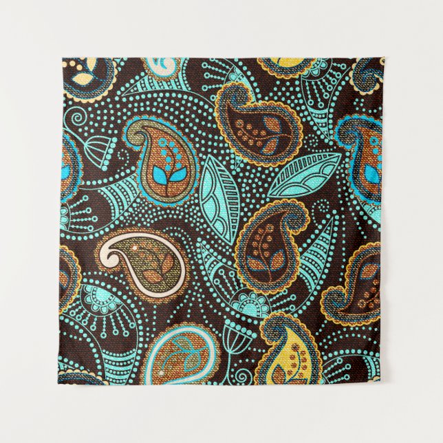 Paisley seamless pattern, jeans texture effect  tapestry (Front)