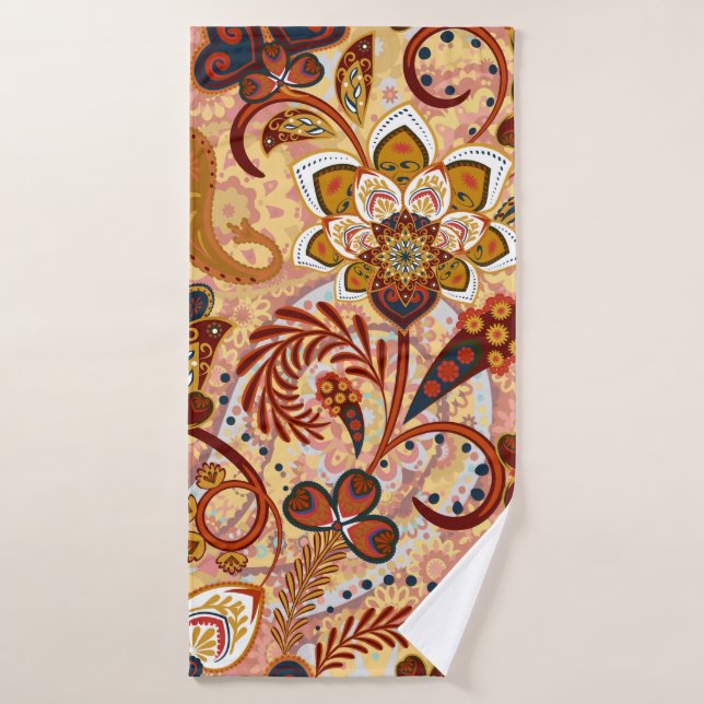 Paisley seamless pattern with flowers in indian st bath towel (Bath Towel)