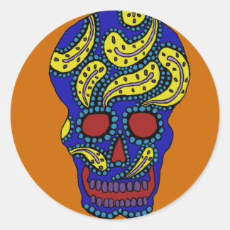 Paisley skull sticker in blue