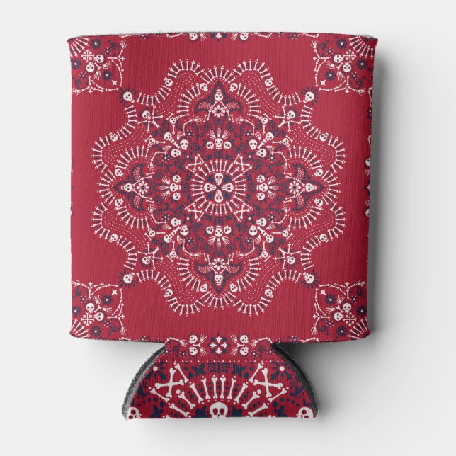 Paisley, skulls, bandana, square design. can cooler (Front)