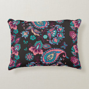 Paisley Stripe: Black Decorative Seamless Accent Pillow