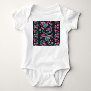 Paisley Stripe: Black Decorative Seamless Baby Bodysuit