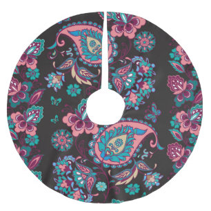 Paisley Stripe: Black Decorative Seamless Brushed Polyester Tree Skirt