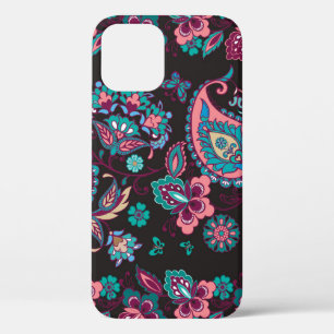 Paisley Stripe: Black Decorative Seamless iPhone 12 Case