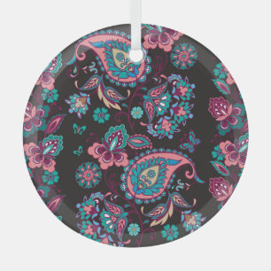 Paisley Stripe: Black Decorative Seamless Glass Ornament