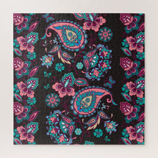 Paisley Stripe: Black Decorative Seamless Jigsaw Puzzle (Vertical)