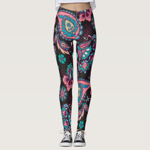 Paisley Stripe: Black Decorative Seamless Leggings