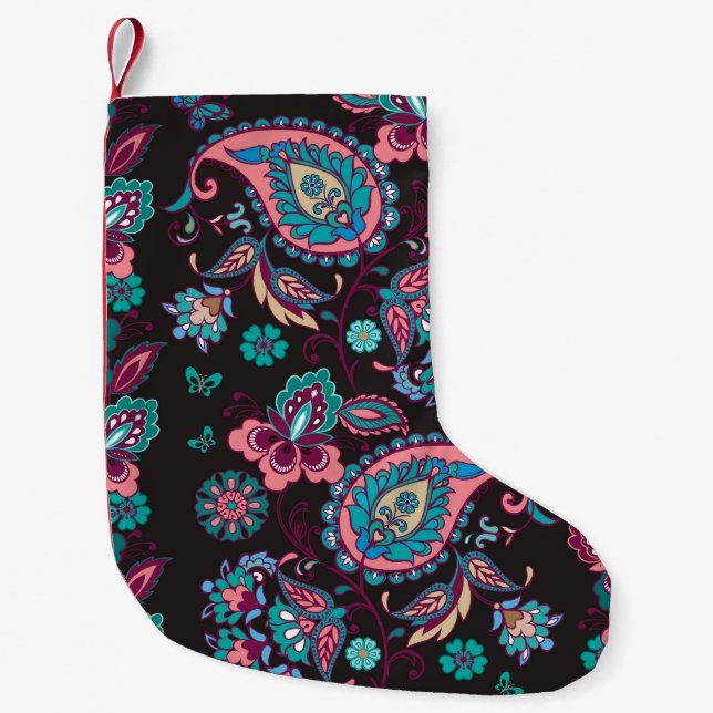 Paisley Stripe: Black Decorative Seamless Small Christmas Stocking (Front)