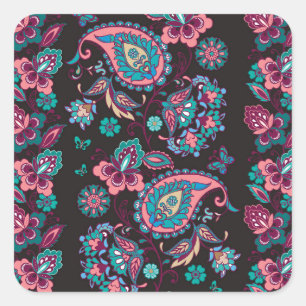 Paisley Stripe: Black Decorative Seamless Square Sticker