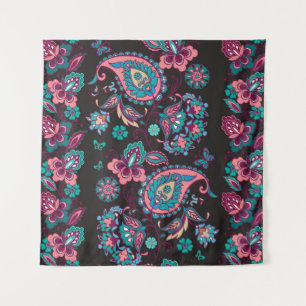 Paisley Stripe: Black Decorative Seamless Tapestry