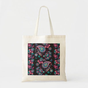 Paisley Stripe: Black Decorative Seamless Tote Bag
