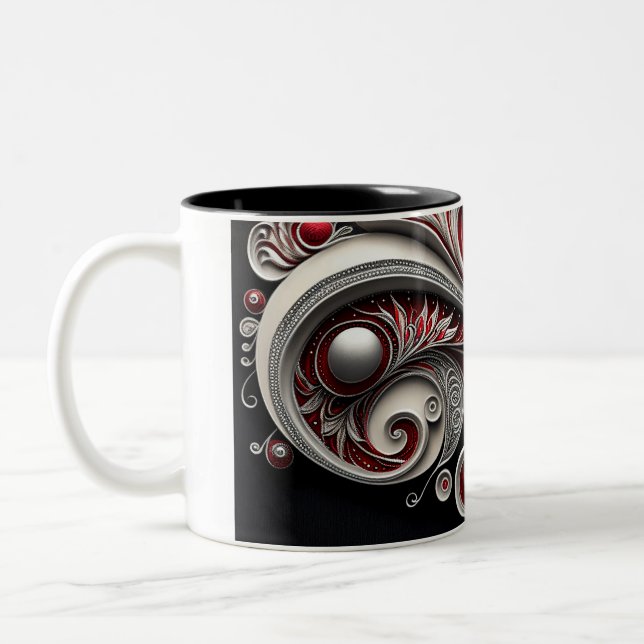 Paisley Swirl Rouge, argent et blanc 2 tasse (Gauche)