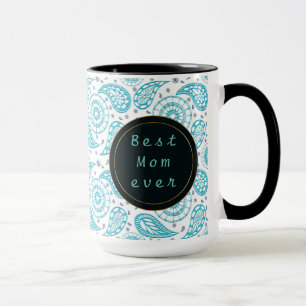 Paisley teal pattern. text. mug