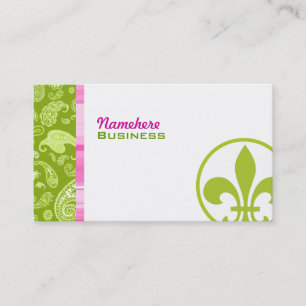 Paisley vert et carte de visite rose de plaid