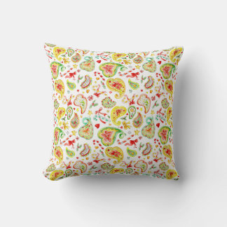Paisley watercolor Christmas colourful custom Throw Pillow