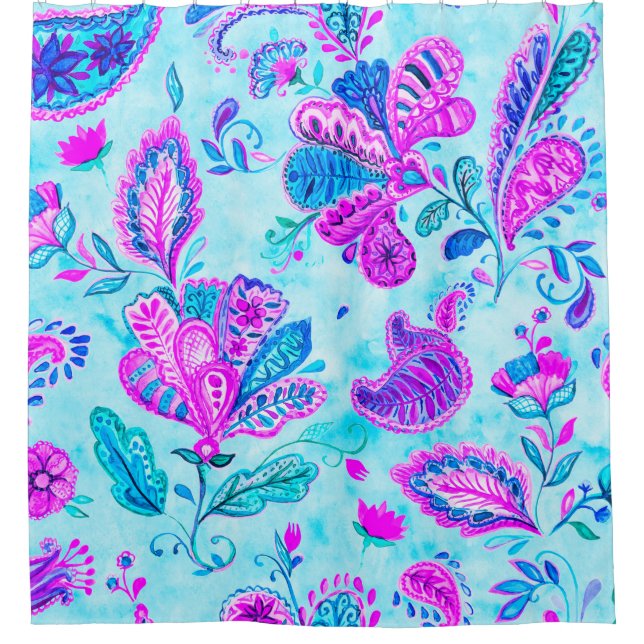 Paisley watercolor floral pattern tile: flowers, f (Front)