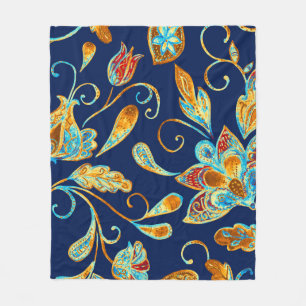 Paisley watercolor floral pattern tile: flowers, f fleece blanket