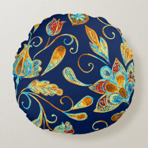 Paisley watercolor floral pattern tile: flowers, f round pillow