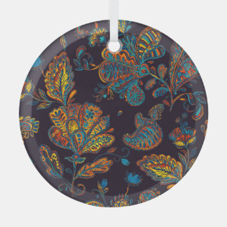 Paisley watercolor: floral pattern tile glass ornament