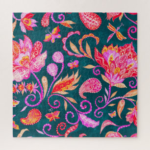 Paisley Watercolor Floral Pattern Tile Jigsaw Puzzle