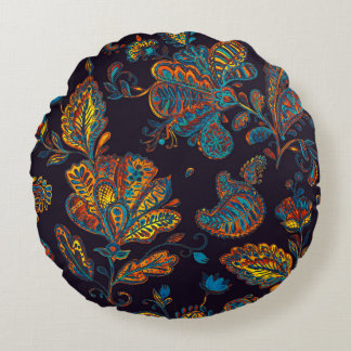 Paisley watercolor: floral pattern tile round pillow